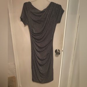 BETSY & ADAM Womens Gray Glitter Short Sleeve cocktail Dress new